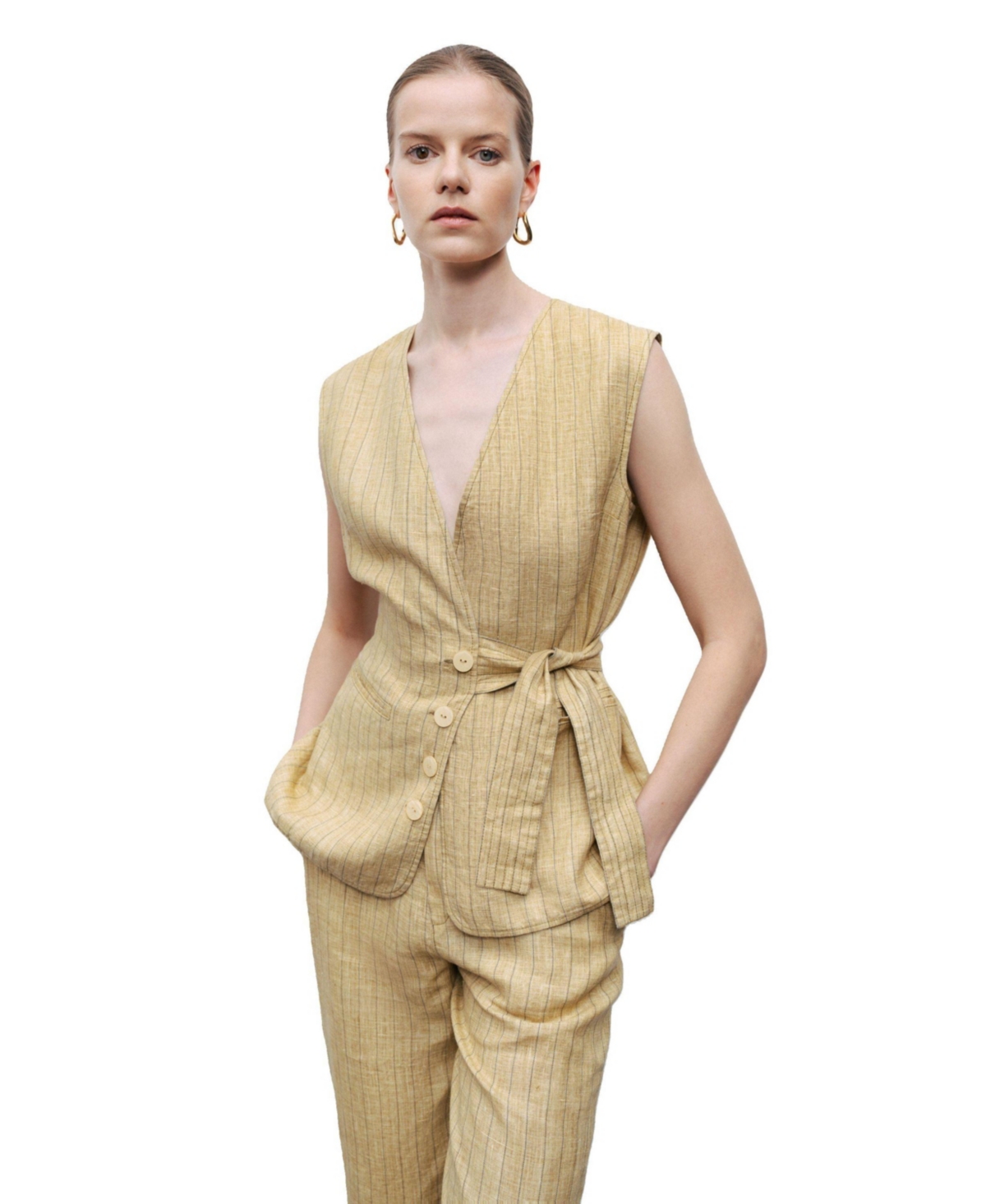 Women's Tie Detail Vest - Beige