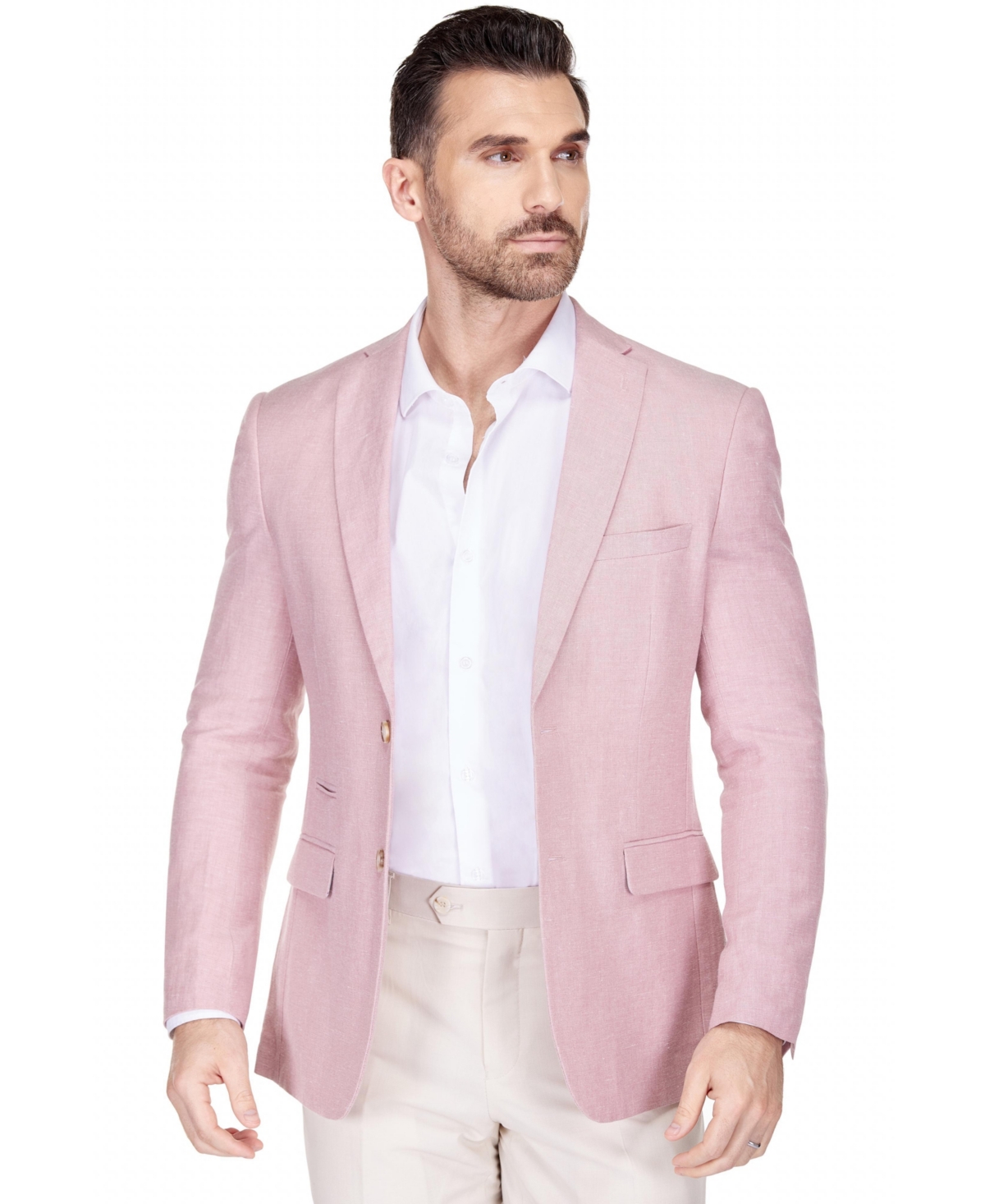 Men's Slim Fit Linen-Blend Blazer - Pink