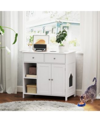 Hidden Cat Washroom Side Cabinet Wooden Pet House with 2 Drawers