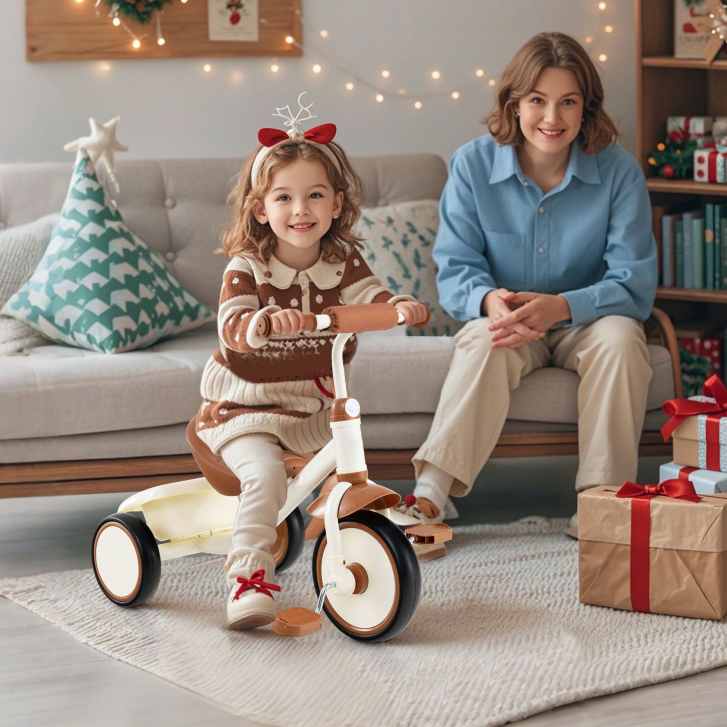 Детская игрушка Slickblue Toddler Tricycle with Adjustable Seat and Storage Basket, Ages 3-5, цвет: Бежевый — фото 3