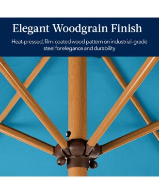 10ft Outdoor Woodgrain Pattern Steel Market Patio Umbrella w/ Crank, Tilt