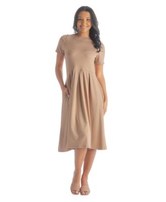 Petite Midi Dress with Short Sleeves and Pocket Detail