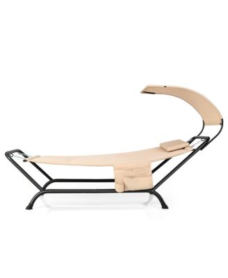 Chaise Lounge Bed with Detachable Sunshade Canopy Hammock and Rustproof Metal Stand