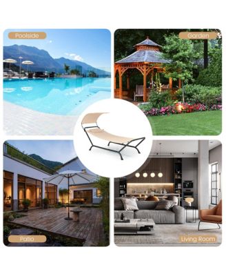 Chaise Lounge Bed with Detachable Sunshade Canopy Hammock and Rustproof Metal Stand