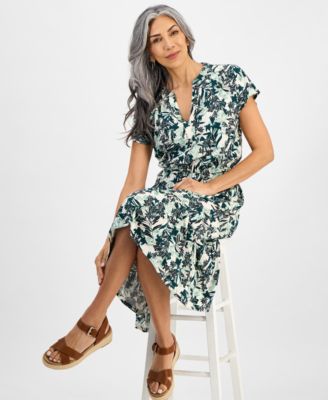 Women's Printed Short-Sleeve Tiered Dress, Exclusively at Macy's 