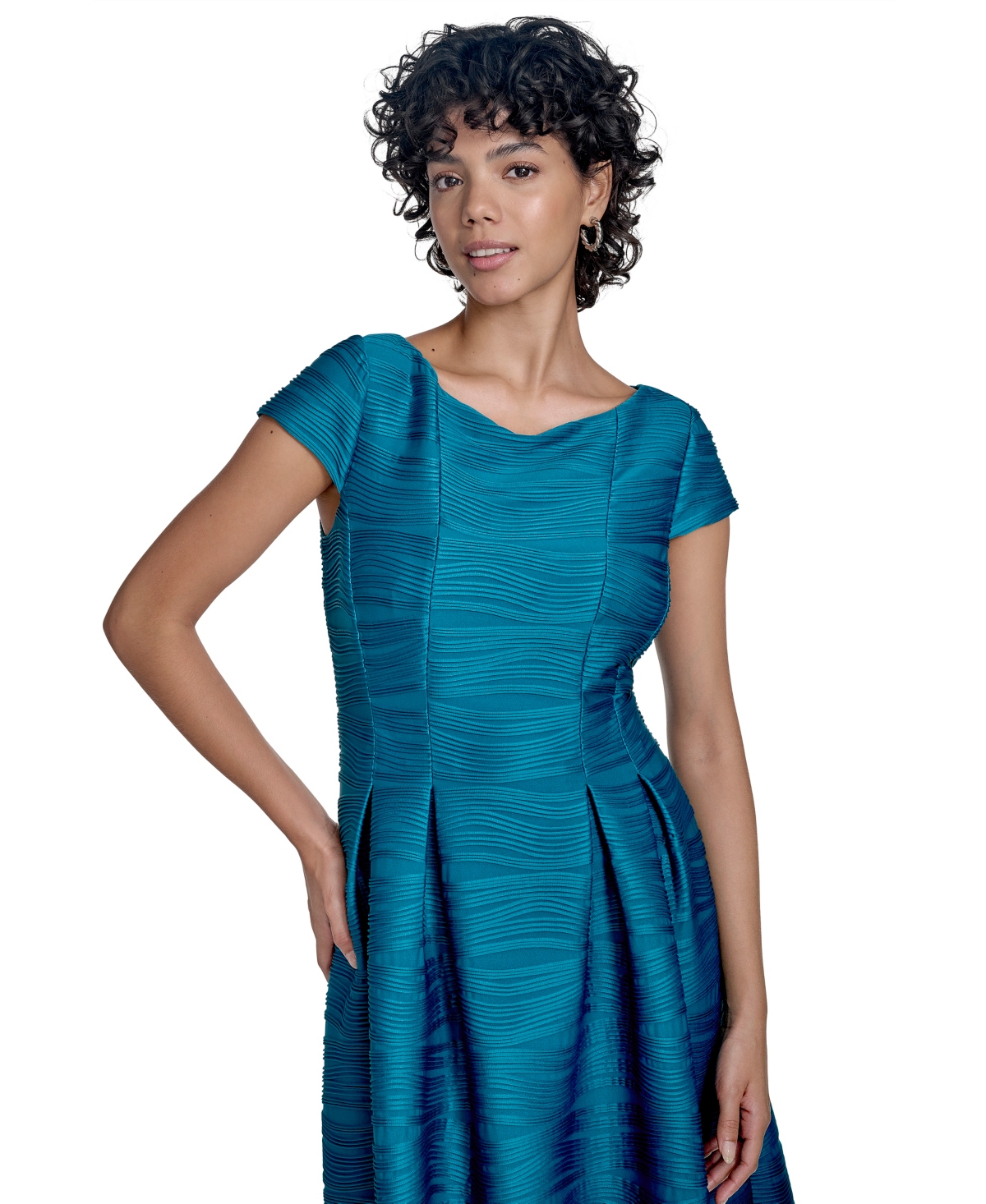Jessica Howard Petite Short-sleeve Fit & Flare Dress In Blue