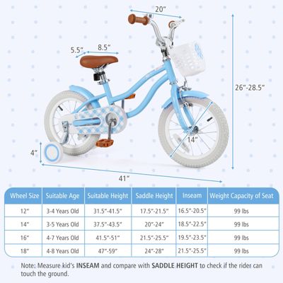 14 Inch Kids Bike with Adjustable Handlebar and Seat for 3-5 Year Old