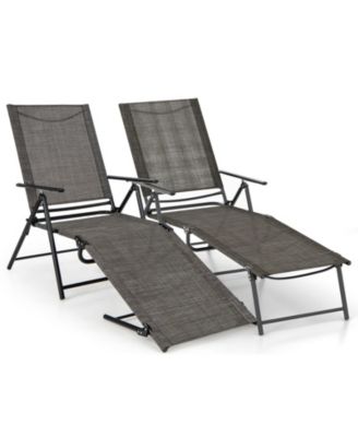 2PCS Folding Chaise Lounge Chairs w/ 6-Level Backrest Reclining Chairs Patio