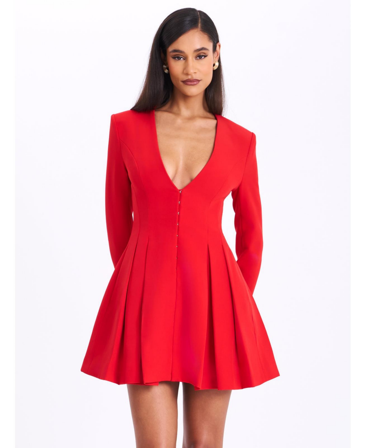Women's Ubah Red Blazer Pleated Button-up Long Sleeve Mini Dress - Red