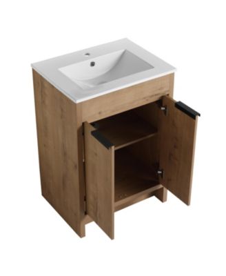 24'' White Bathroom Vanity with 2 Soft-Close Doors