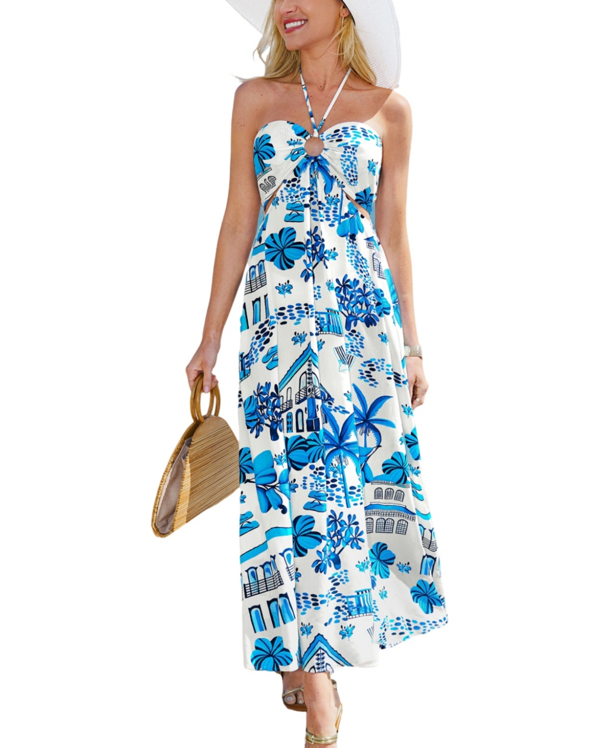 Women's Pineapple Bliss Tropical Maxi Beach Dress - Medium blue