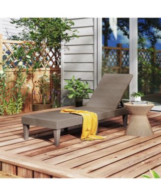 Outdoor Chaise Lounger Chair with Waterproof Rattan Textured PP Surface