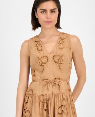 Women's Embroidered String-Belt Midi Dress