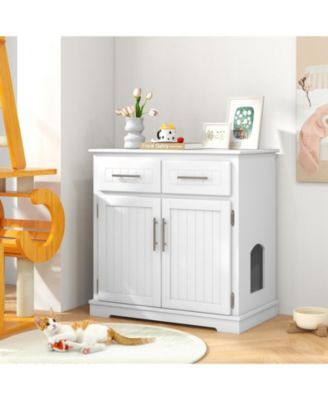 Cat Litter Box Enclosure with 2 Drawers and Double Doors
