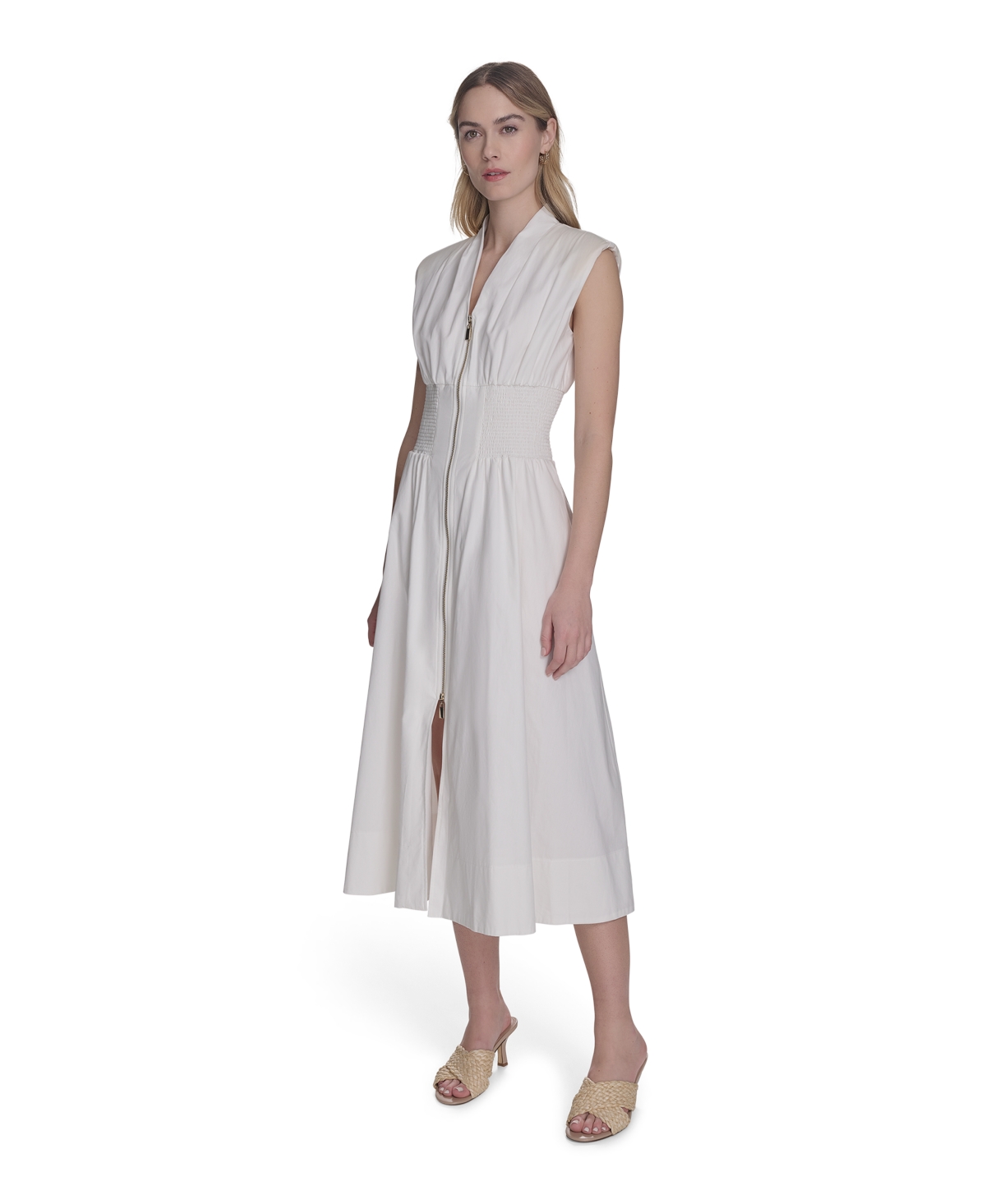Vince Camuto Smock Waist Cotton Midi Dress In White