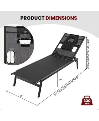 Patio Sunbathing Lounge Chair w/ Face Hole & Detachable Head Pillows Poolside