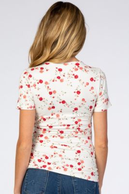 Maternity Ivory Floral Wrap Fitted Maternity/Nursing Top