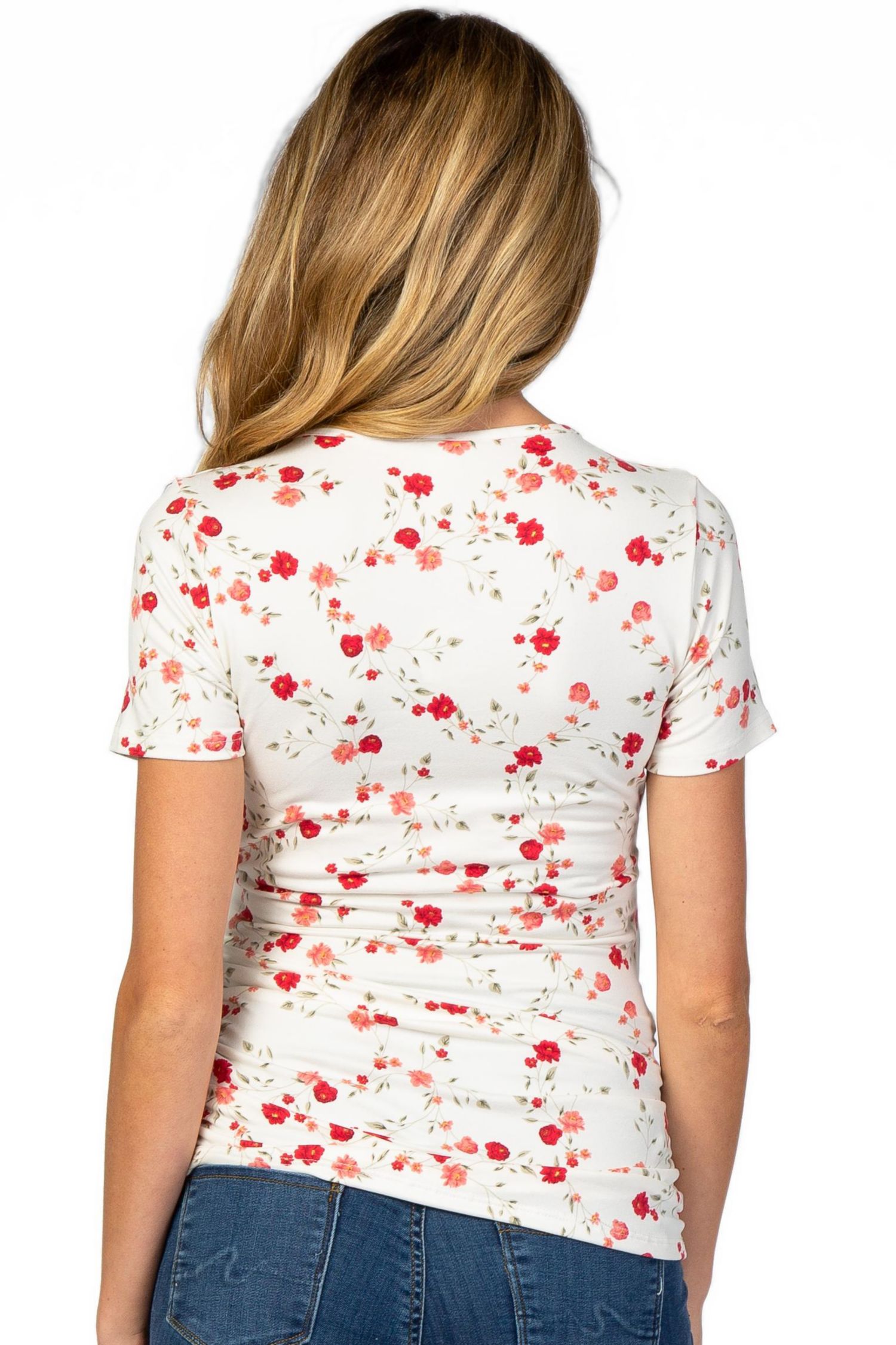 Women's Ivory Floral Wrap Fitted Maternity/Nursing Top