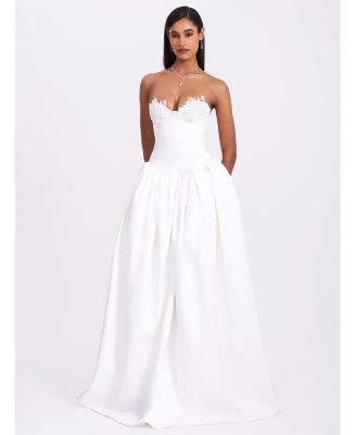 Women's Naila Lace Trim Strapless Drop Waist Wedding Gown