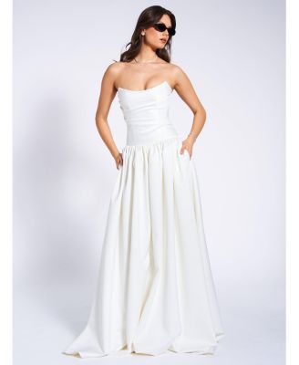 Women's Umay White Drop Waist Satin Corset Bridal Gown