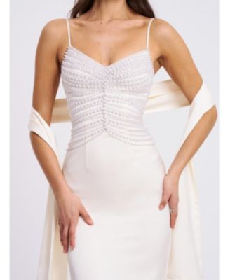 Women's Karmen Pearl Top Pencil Slip Gown with Scarf
