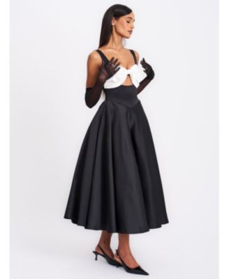 Women's Edda Black Maxi Gown with White Bow