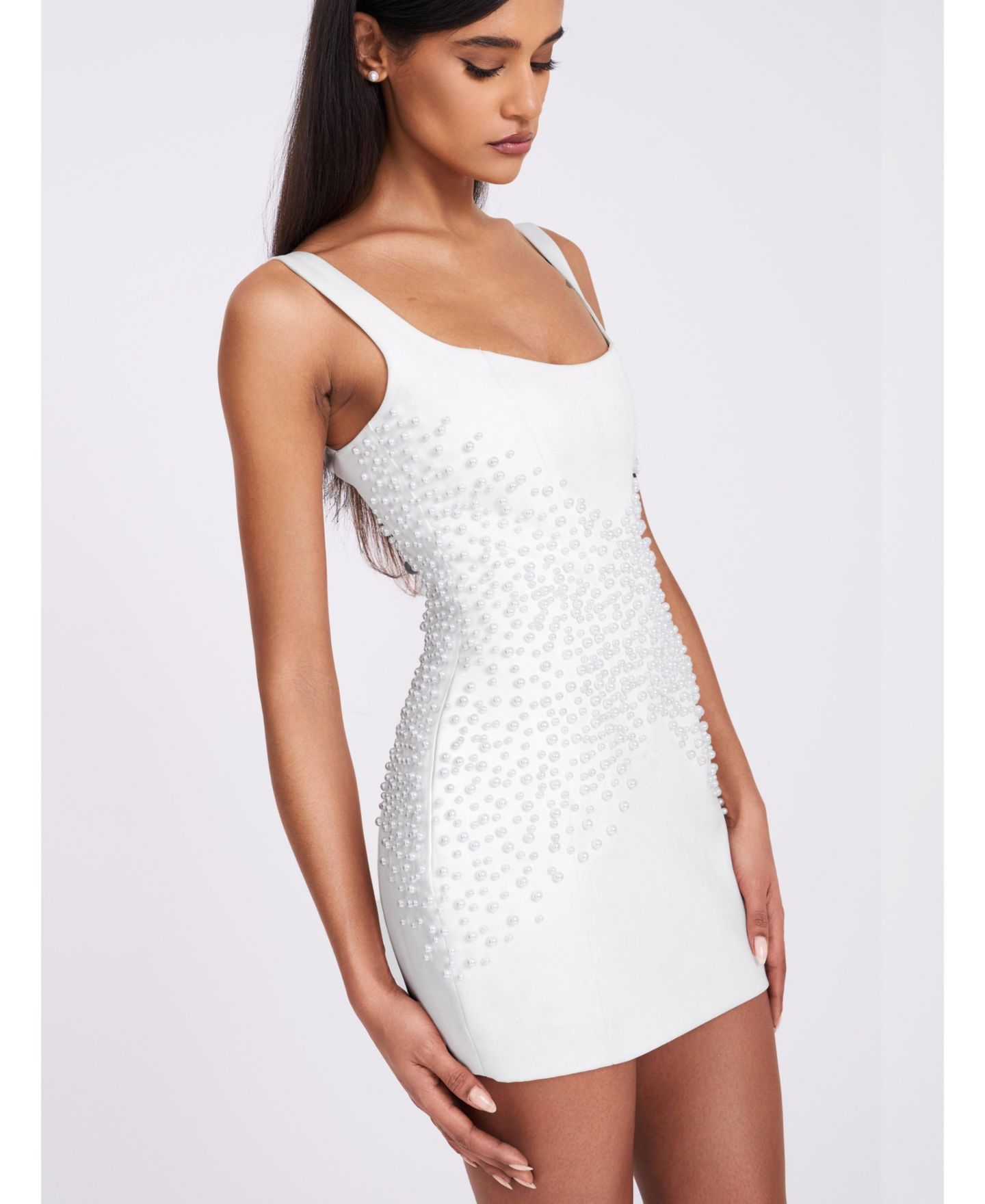 Женское платье Miss Circle Tais Pearl Beaded Cocoon Shape Sleeveless Mini, цвет: Белый — фото 11