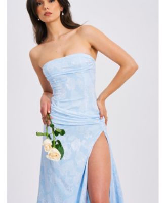 Women's Xatia Baby Blue Jacquard Textured High Slit Maxi Dress