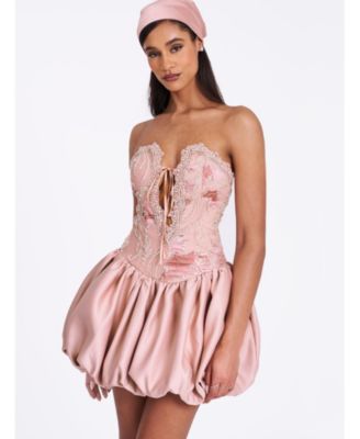 Women's Palesa Pink Ballet Style Embroidered Bubble Hem Mini Dress