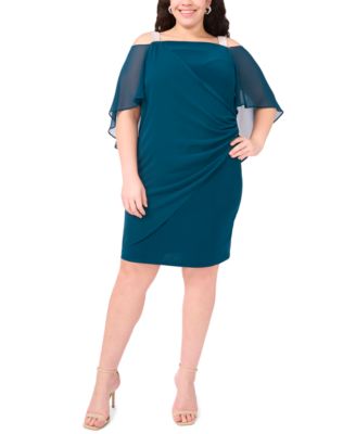 MSK - Plus Size Embellished Cold-Shoulder Draped Shift Dress