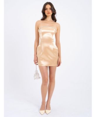 Women's Paisley Pearl Trim Gold Sleeveless Mini Dress