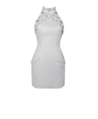 Women's Ori White Halter Neck Crystal Pearl Mini Dress