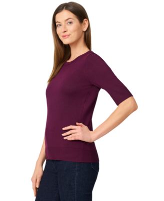 Petite Crew-Neck Elbow-Sleeve Fine-Gauge Sweater