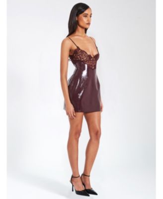 Women's Shelby Dark Brown Faux Leather with Lace Mini Dress