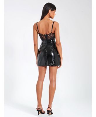 Women's Shelby Black Faux Leather with Lace Mini Dress