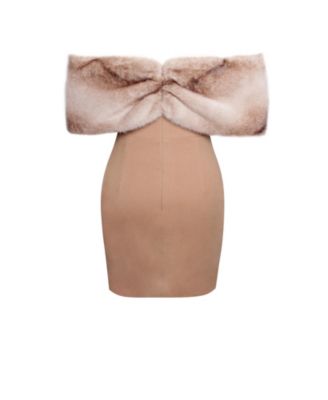 Women Nadira Off Shoulder Fur Trim Mini Dress