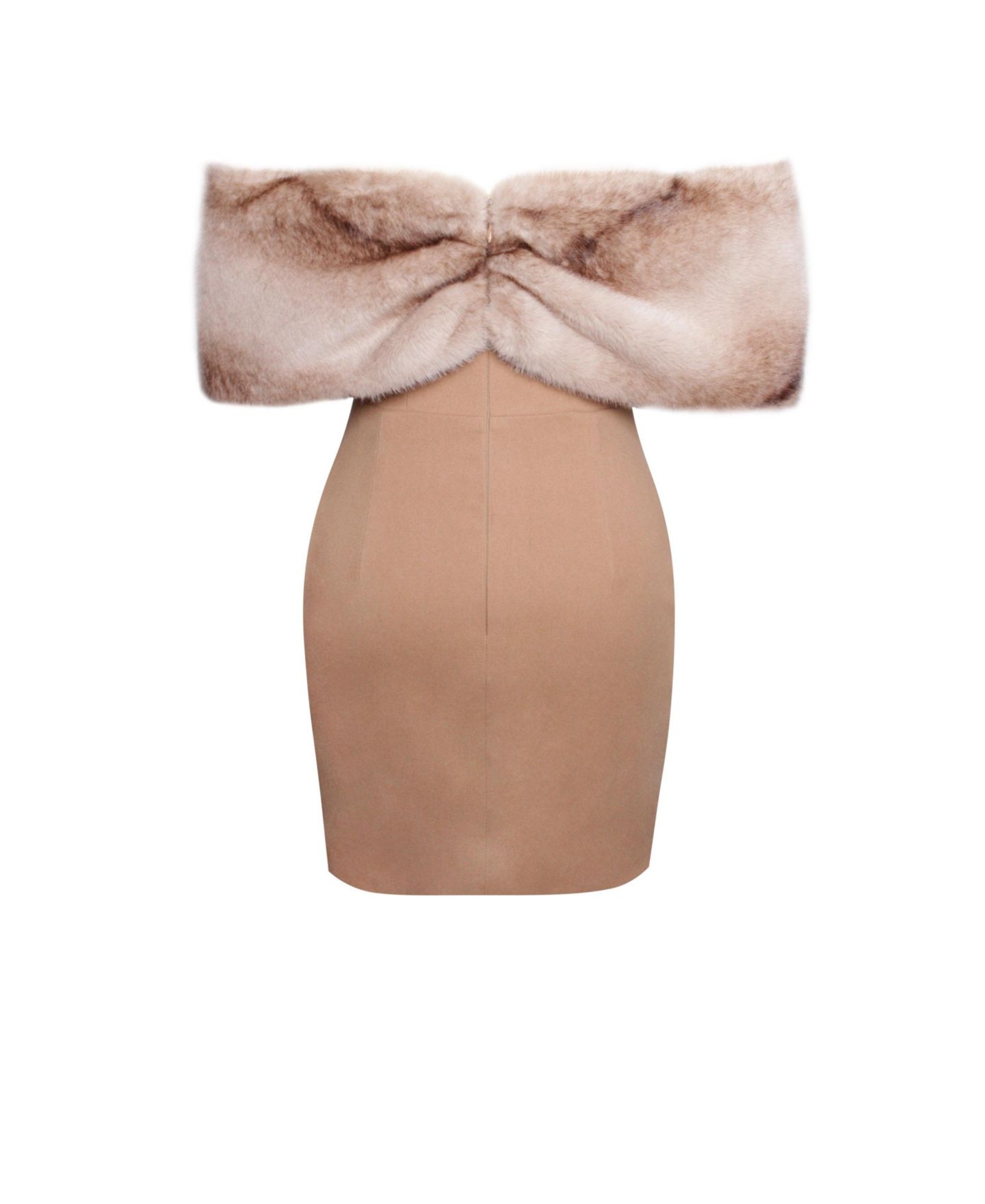 Женское платье Miss Circle Women Nadira Off Shoulder Faux Fur Trim Mini, цвет: Натуральный — фото 11