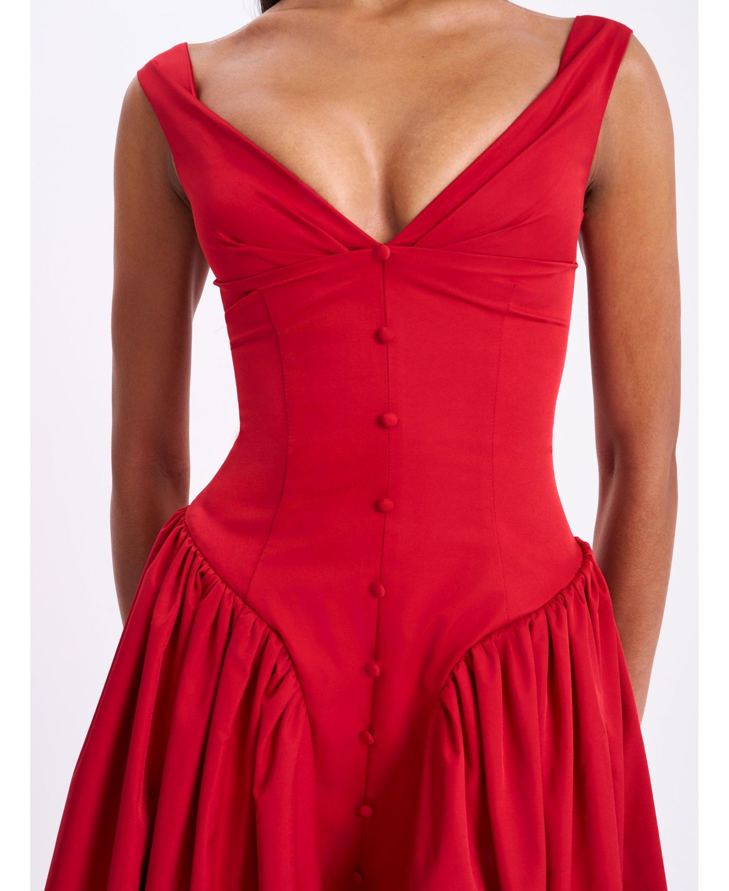 Women's Nahla Red Drop Waist Midi Dress with Buttons