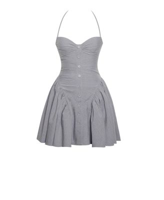 Women Melody Gray Stripe Halter Drop Waist Mini Dress