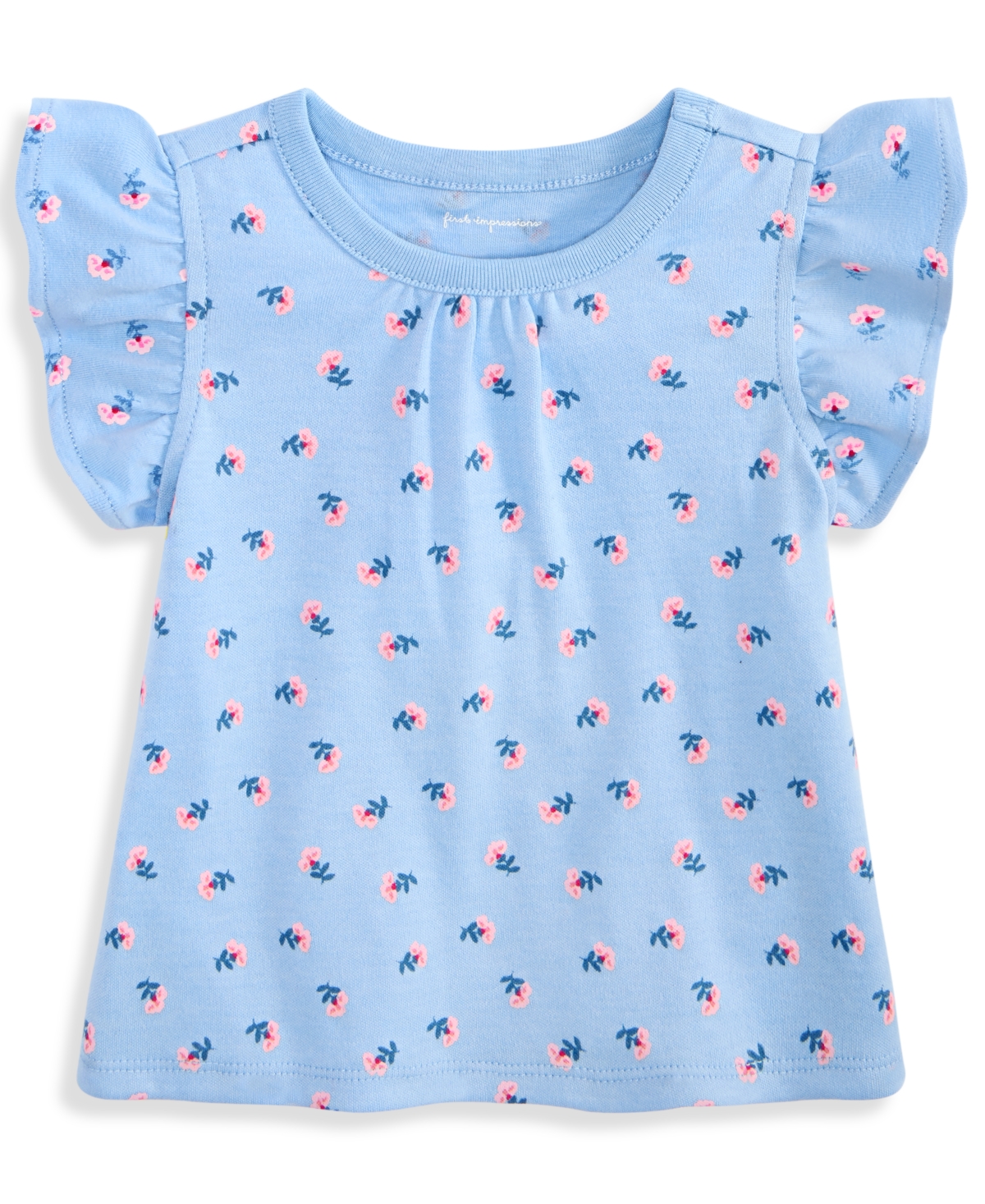 First Impressions Baby Girls Flutter Sleeve 3-24 Month Floral T-shirt, Exclusively At Macy's In Blue