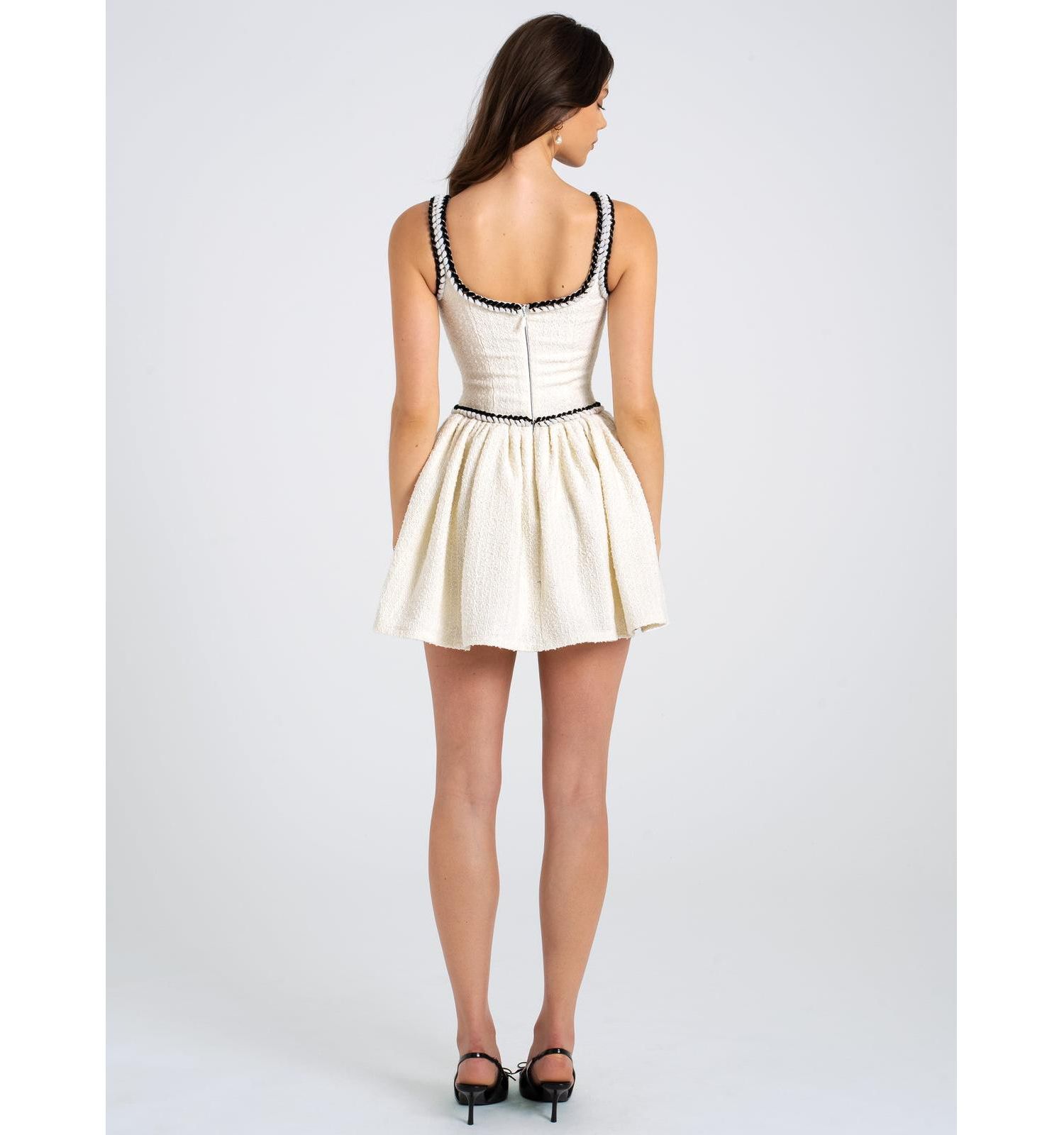 Women's Coco White Boucle Tweed V Waist Mini Dress