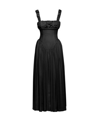 Women's Noreen Black Satin Drop Waist Maxi Sundress