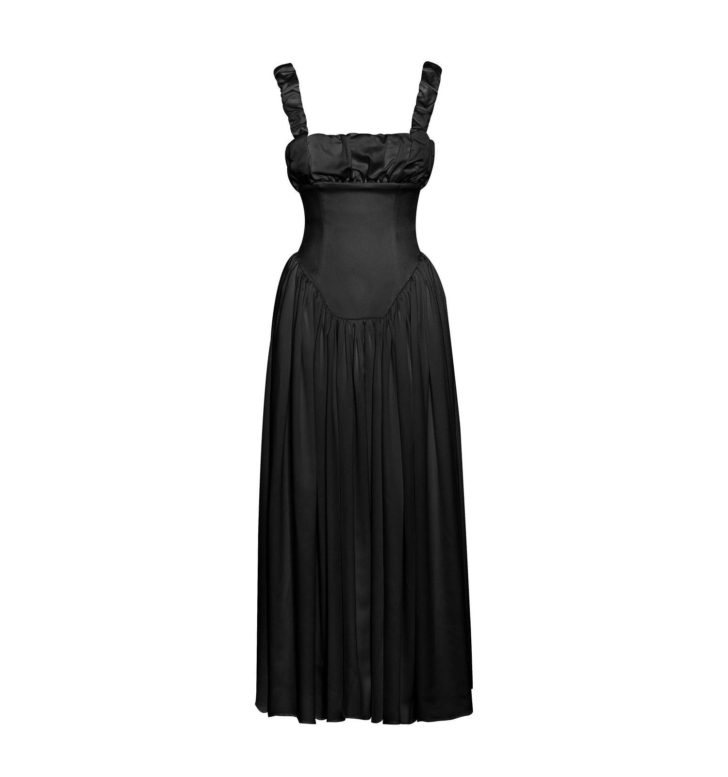 Women's Noreen Black Satin Drop Waist Maxi Sundress