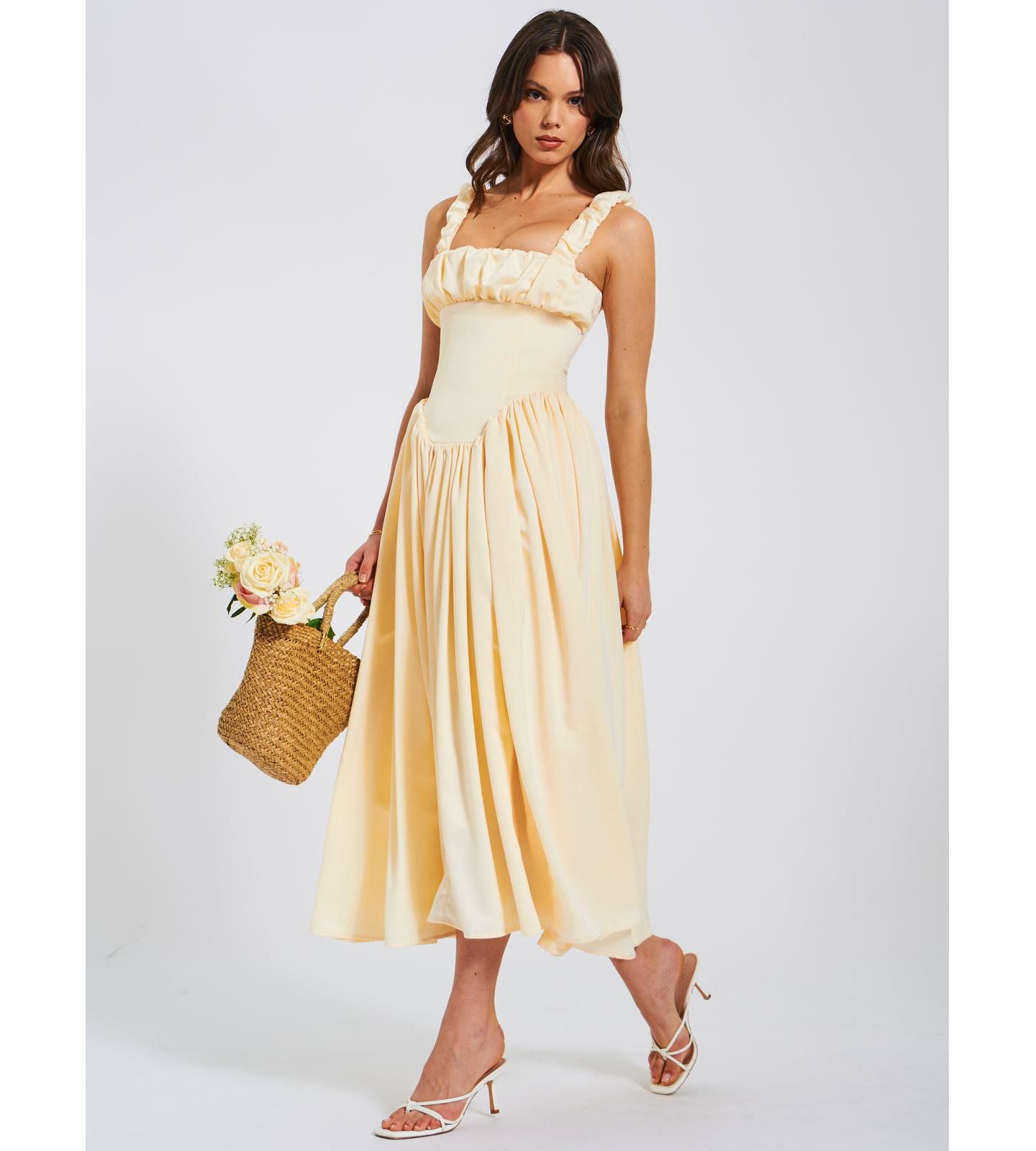 Женское платье Miss Circle Noreen Egg White Satin Drop Waist Maxi Sundress, цвет: Белый — фото 4