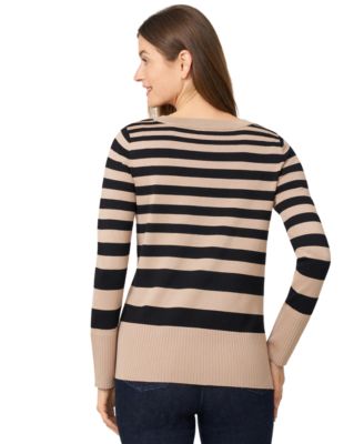 Petite Striped Side-Slit Tunic Sweater