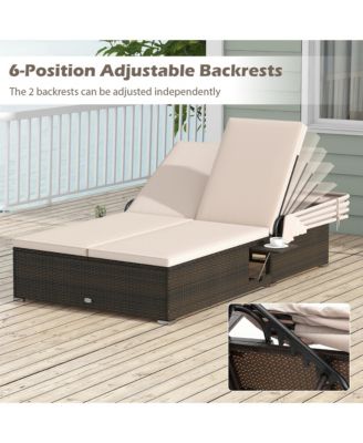 2-person Rattan Lounge Bed w/ Retractable Canopy 5-position Adjustable Backrest
