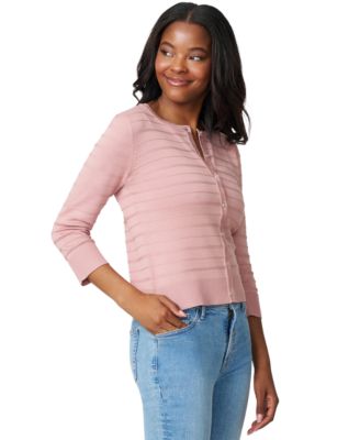 Petite Textured-Stripe Cardigan Sweater
