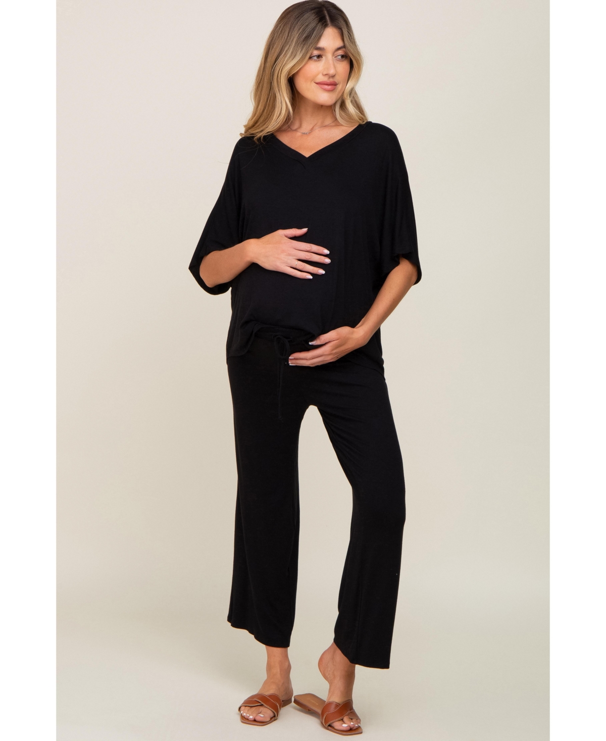 Maternity Black Cropped Pant Set - Black