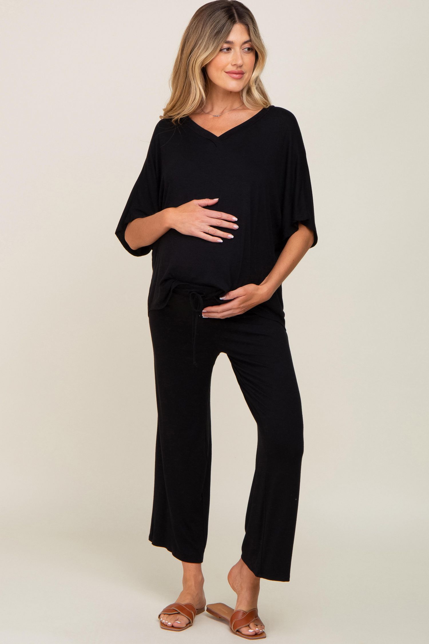 Women's Black Cropped Pant Set