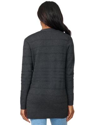 Petite Textured-Stripe Open-Front Cardigan Sweater